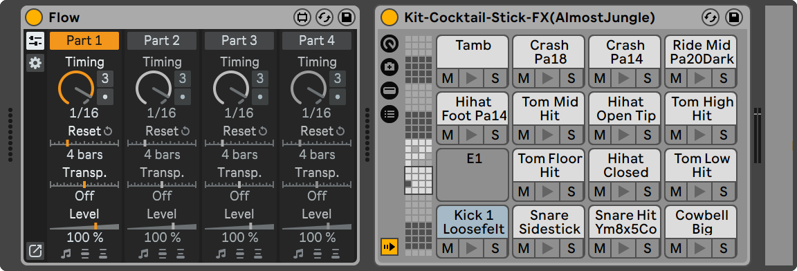 MIDI track with Flow and a drum rack plug-in