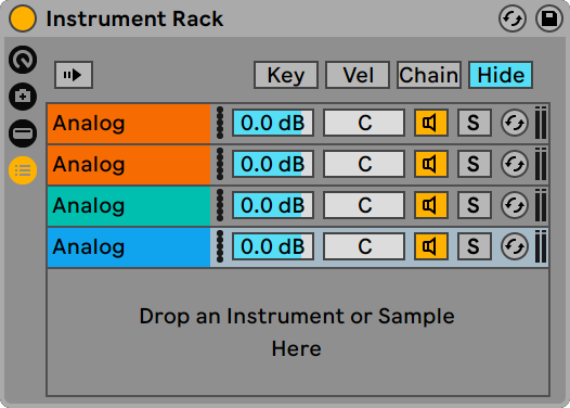 Instrument Rack with four instances of Analog synth