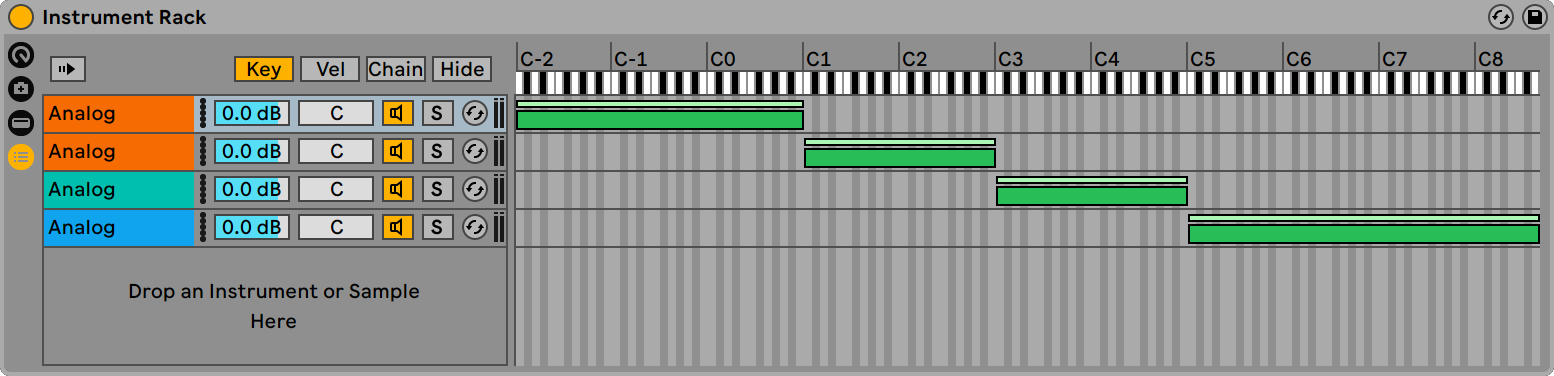 Instrument Rack with four key zones configured